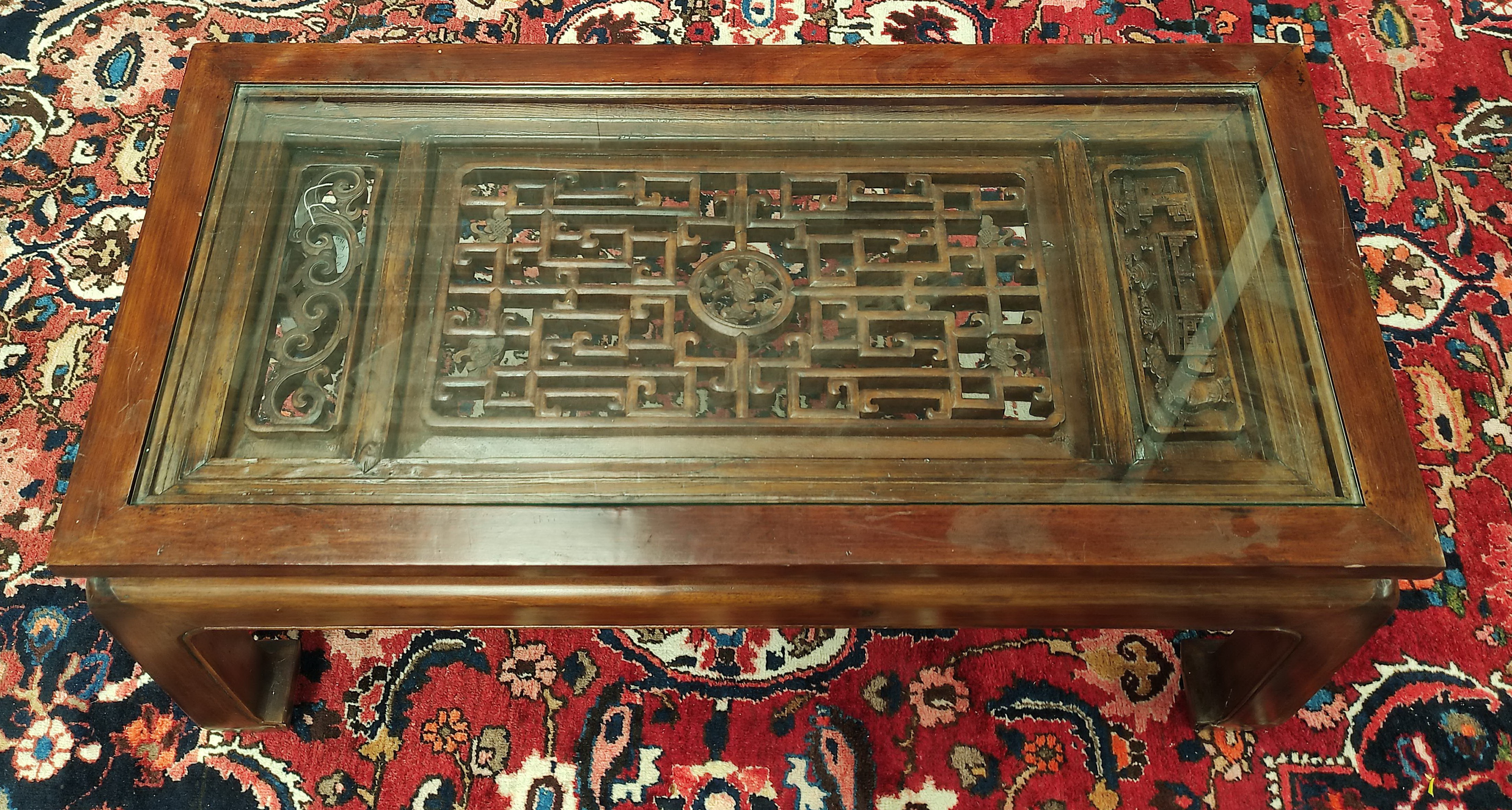 Chinese pierced carved window panel, circa mid 18th century possibly made from padouk wood, fixed to - Image 2 of 4