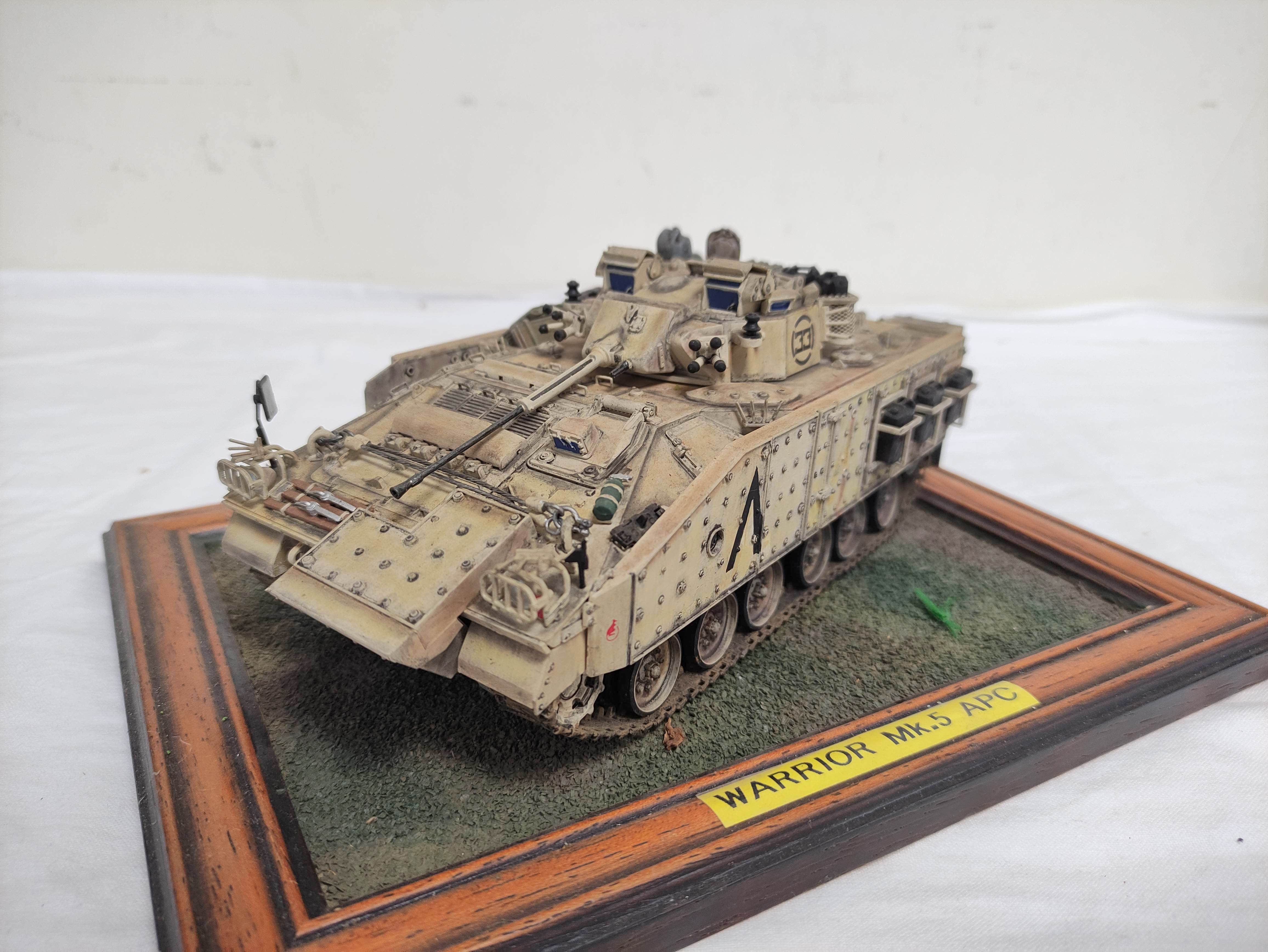 Four collector's model military vehicles. To include a Warrior MK5 A.P.C, British Tamiya L.R.D.G - Image 3 of 11