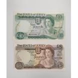 Banknotes Jersey. Elizabeth II Pristine banknotes to include a 1983 £10 note prefix DB163389 green