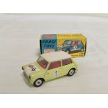 Corgi Toys- Boxed no 227 Morris Mini Cooper Competition Model with white body & Glidamatic spring