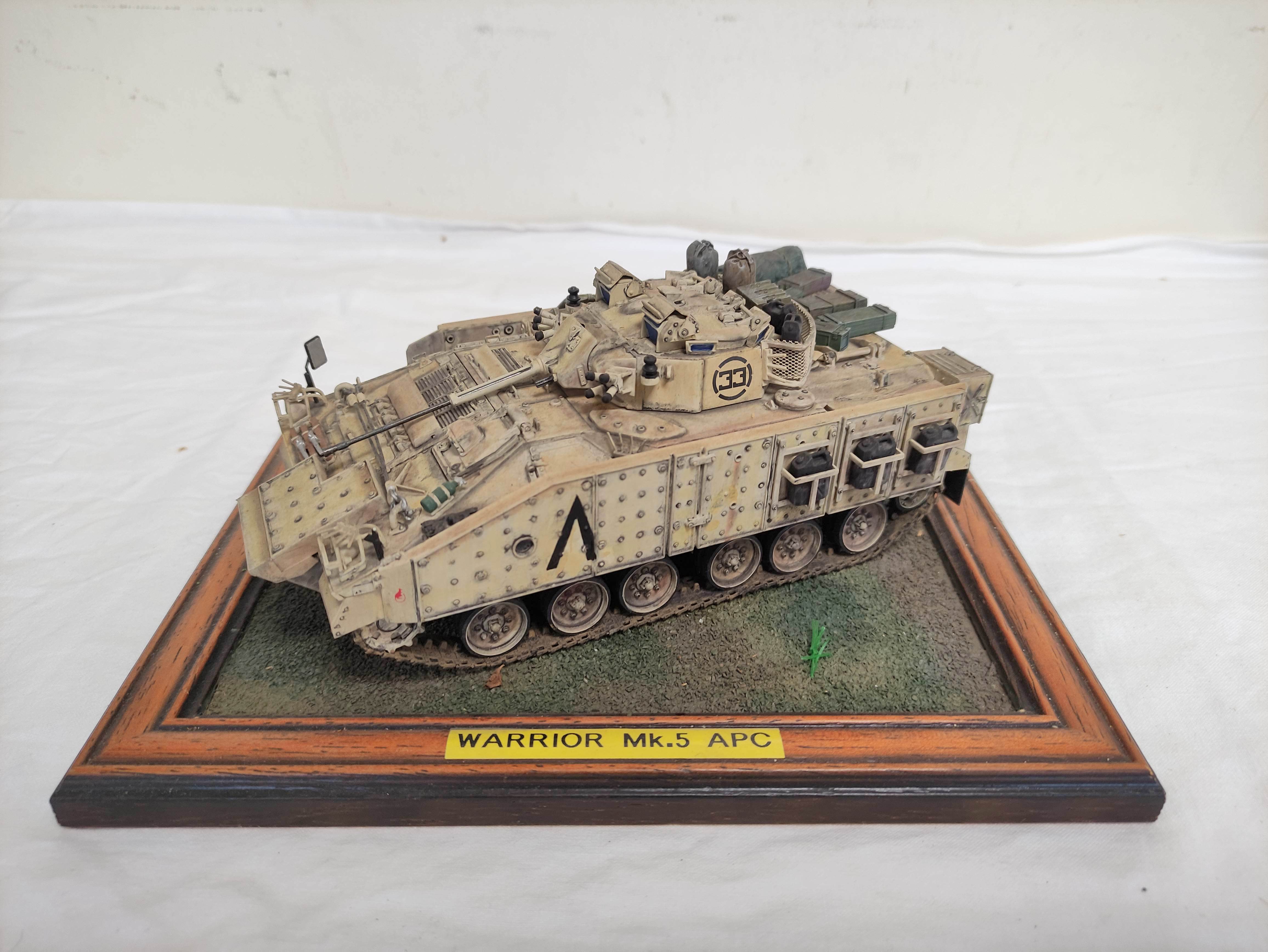 Four collector's model military vehicles. To include a Warrior MK5 A.P.C, British Tamiya L.R.D.G - Image 2 of 11