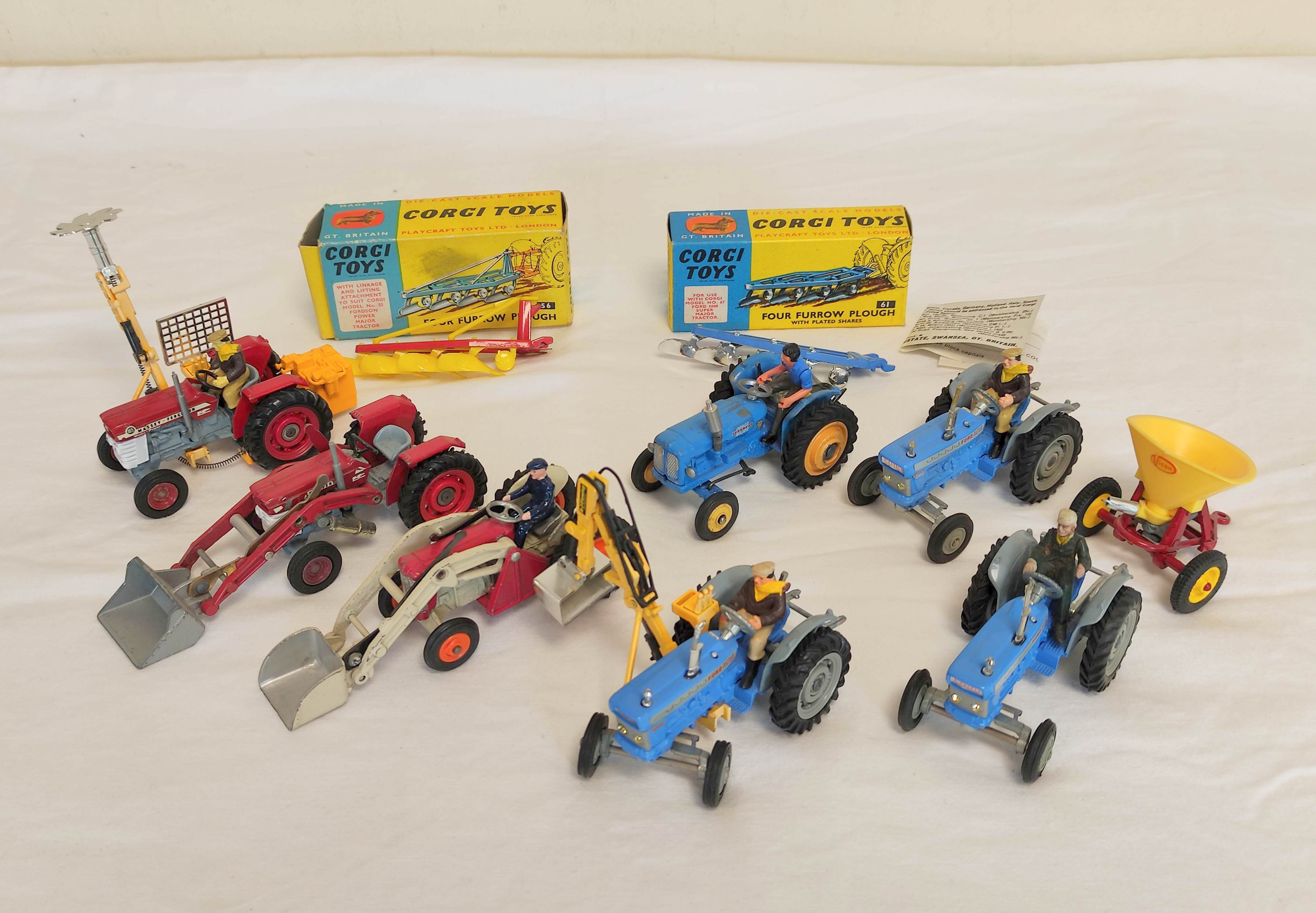 Corgi Toys- Collection of nine Corgi model tractors & farm implements to include boxed no 56 Four