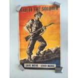 WW2 Poster: British 1940s paper poster issued in 1944 depicting a soldier against an orange sunset