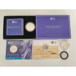 Great Britain- Silver bullion coins to include three 1oz silver Britannias, one boxed and with