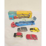 Corgi Toys. Boxed Bedford Carrimore Car Transporter No1101 with four loose cars. Comprising of an