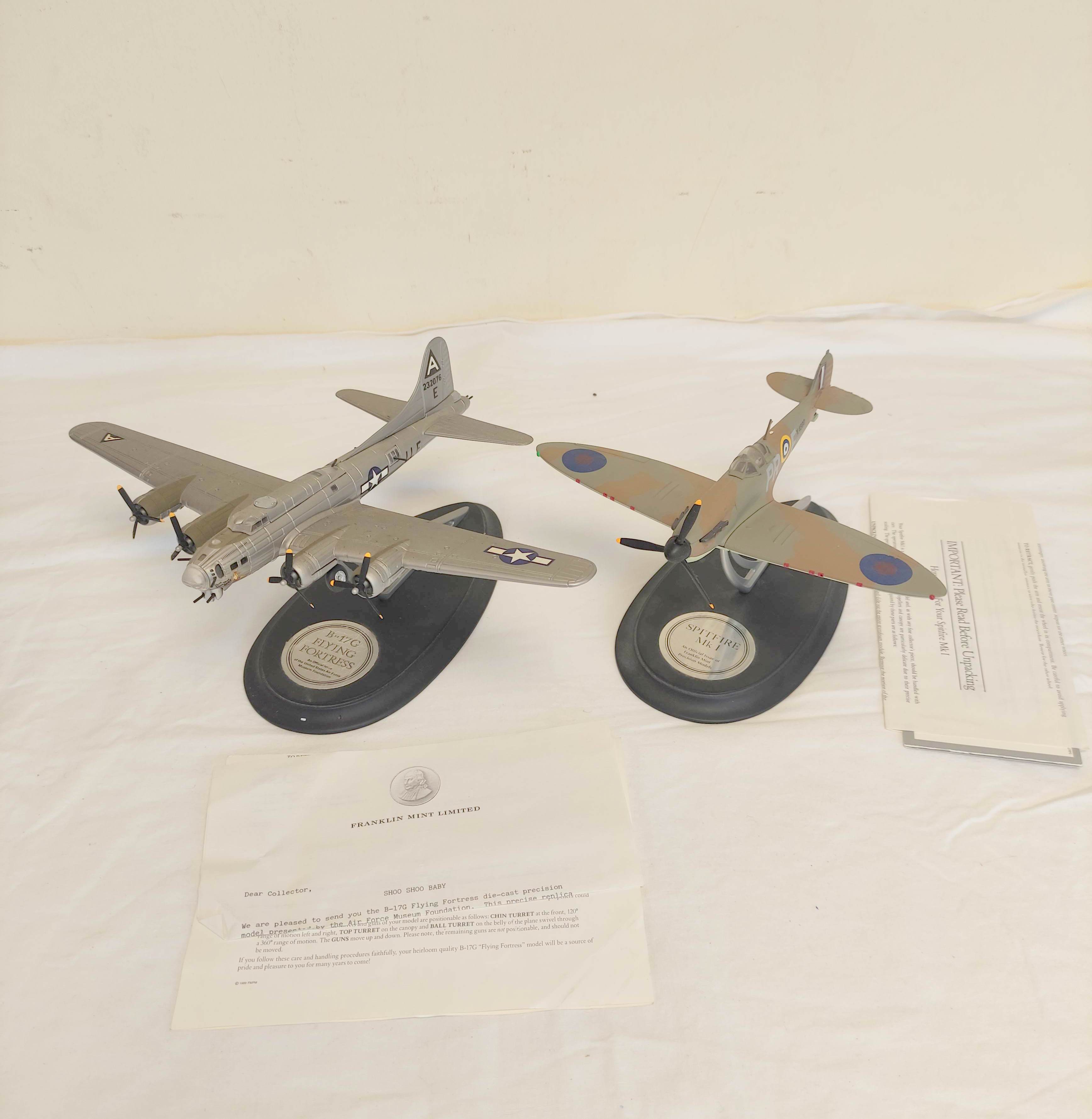 Two boxed Franklin Mint model airplanes comprising of an USAF B17G Flying Fortress & a Spitfire Mk1. - Image 2 of 13