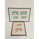 Banknotes. Two framed banknote sets comprising of Elizabeth II issues. To include two £1 notes one