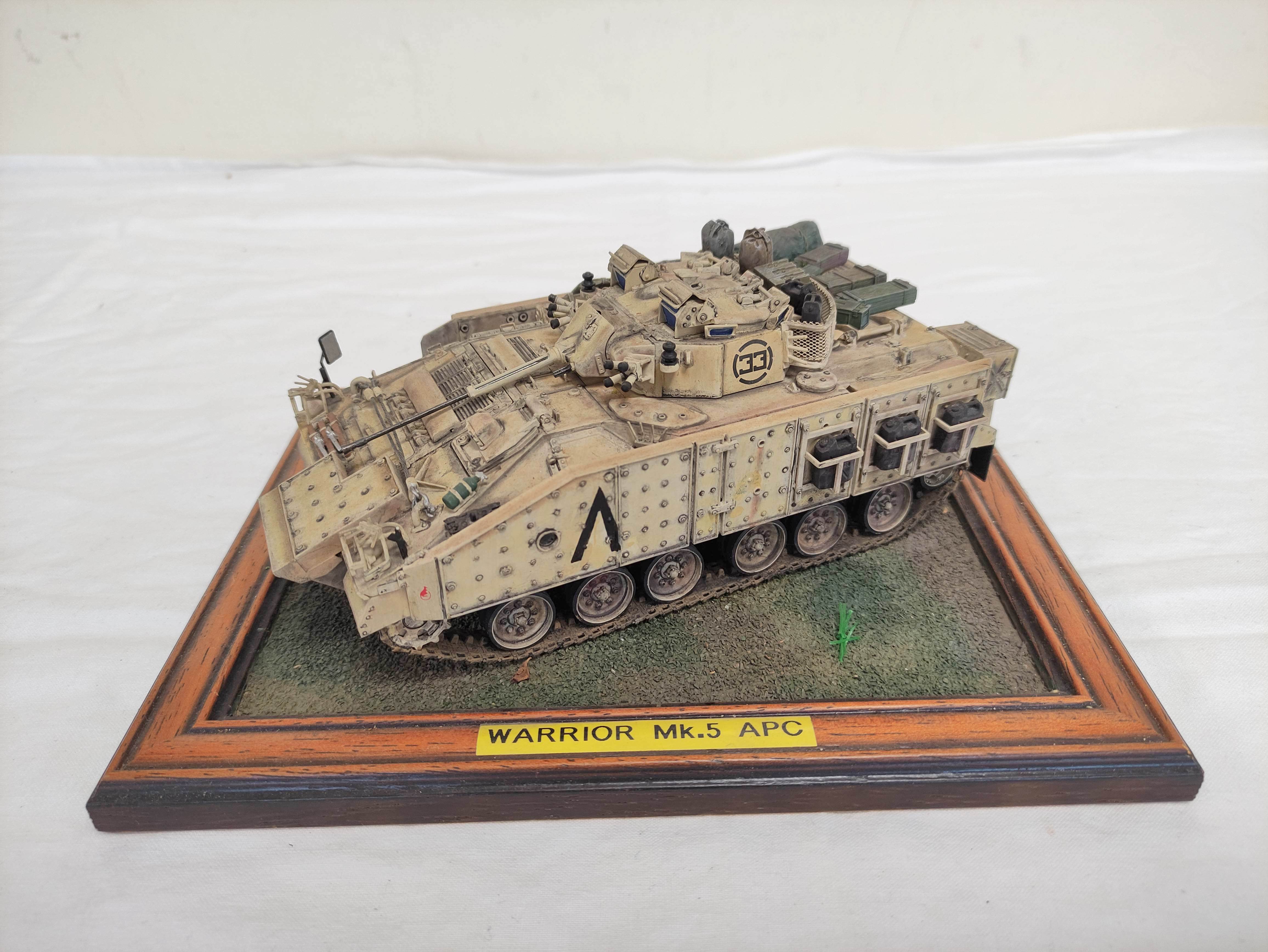 Four collector's model military vehicles. To include a Warrior MK5 A.P.C, British Tamiya L.R.D.G - Image 10 of 11