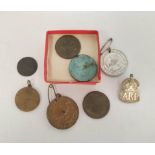 Bag of mixed coins and medals to include George III cartwheel pennies and an early RSPB Montagu