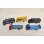 Dinky. Five unboxed model vehicles to include three Dinky 514 Guy Vans comprising of Lyons Swiss