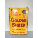 Vintage Robertson's Golden Shred enamel sign with their infamous mascot surrounded by text "Golly