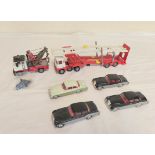 Corgi Toys. Bedford Carrimore Car Transporter Mk4 No 1148 with four loose cars and another.