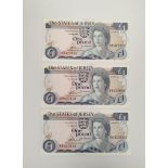 Banknotes Jersey. Elizabeth II three Pristine 1976 £1 banknotes with serial numbers in consecutive