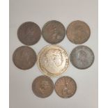 Great Britain. George III mixed coins to include an 1817 silver halfcrown, five 1799 farthings VF
