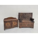Two apprentice furniture models to include an oak monk's bench music box and a small wooden