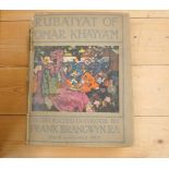 BRANGWYN FRANK (Illus).  The Rubaiyat of Omar Khayyam. Tipped in col. plates. Quarto. Defective bdg.