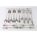 Part suite of sterling flatware comprising a set of six spoons, six forks and six desert forks,