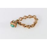 18ct hollow gold ring link lady's bracelet, with single 18ct gold and turquoise stone set, hinged