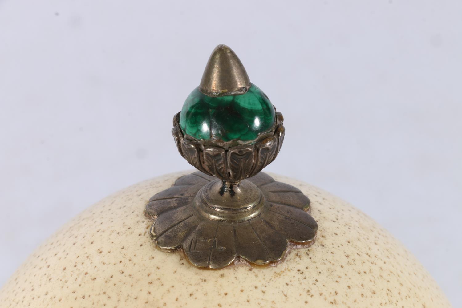 Sterling silver and malachite mounted ostrich egg, on silver stand, 19cm high. - Image 2 of 3