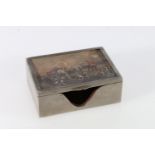 Silver-plated fox hunting scene cigar box after George Wright, with oak lining, 11cm.