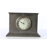 Liberty & Co. English pewter mantel clock of rectangular form, with French movement, stamped '