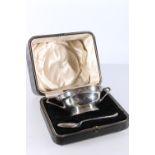 Cased sterling silver christening bowl and spoon, Cooper Brothers & Sons Ltd, Sheffield, 1925, 180g.