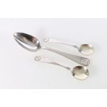 Silver serving spoon, F Brinck, 1856, Norway, 90.6g., and a pair of 830 grade silver spoons, R A