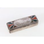 Victorian sterling silver hinged snuff box of rectangular form, inset with Scottish bloodstone and