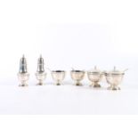 Victorian six piece sterling silver condiment set, maker T S, Birmingham 1913, 347g.