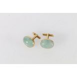 Pair of 18ct and hardstone set (possibly jade) gent's cufflinks, 15.3g.