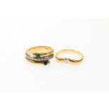 18ct gold diamond and two coloured gem set lady's dress ring, size O, 7.7g, and an 18ct gold