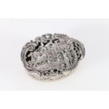 Edwardian sterling silver hinged trinket box, the top decorated with horse and cart scene, William