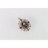 9ct gold amethyst, seed pearl and peridot set combination brooch, 6.8g.