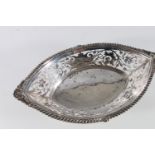 Edwardian sterling silver pierced basket of boat shape, Charles Horner? Birmingham 1901, 25cm