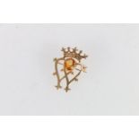 9ct gold faceted citrine set Luckenbooth brooch, 4.9g.