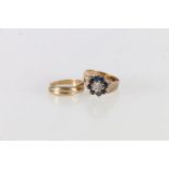9ct gold blue stone and diamond set flowerhead ring, London, size P, 3.5 grams and a 9ct gold