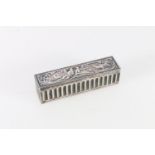 German silver tobacco or trinket box, the lid with figures feeding sheep, import marks for