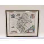 BLAEU.  Cumbria Vulgo Cumberland. Hand col. antique eng. map with text in French to reverse. In