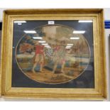 Regency stumpwork-style embroidered panel depicting Roman figures, in a giltwood frame (a/f).