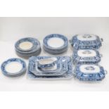 Burslem blue and white part dinner set, retailed by R & Sons, Brampton, to include ashets,