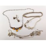 Group of 925 silver to include a Charles Rennie Mackintosh-style pendant on chain, bracelet, amber-