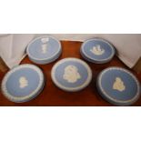 Collection of Wedgwood blue Jasper ware plates.  (18)