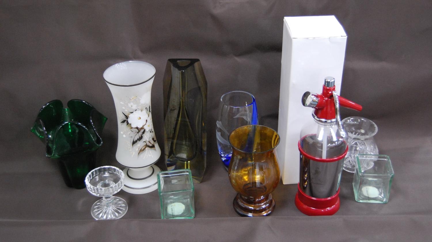 Group of coloured and other glassware to include Caithness Glass vase, soda syphon, opaque glass - Image 2 of 5