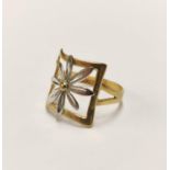 9ct gold and white metal flower-set dress ring, 2.5g gross.