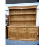 Large modern pine kitchen dresser.