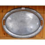 Hammered pewter serving tray.