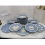 Collection of Wedgwood blue Jasper ware to include Christmas plates.