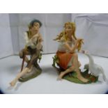 Kaiser figure of a girl with geese and another of a boy playing a flute.  (2)