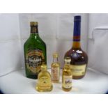 Half bottle of Glenfiddich Pure Malt Scotch whisky, bottle of Courvoisier Cognac, 70cl, and three