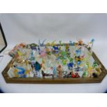 Collection of glass animal ornaments, miscellaneous costume jewellery, coinage and a Barbola-style